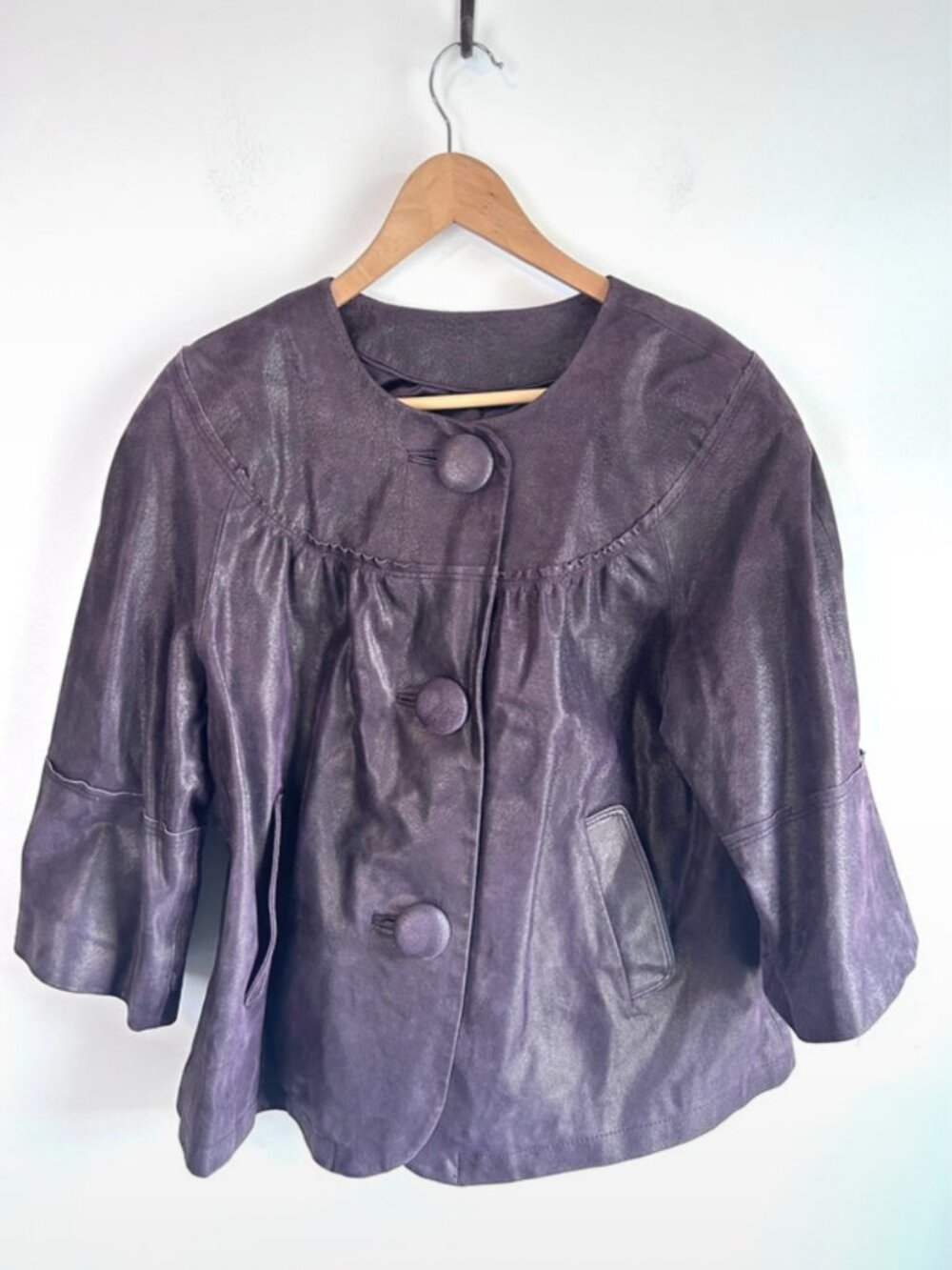Terry Lewis Aubergine Leather Cropped Jacket | Size M